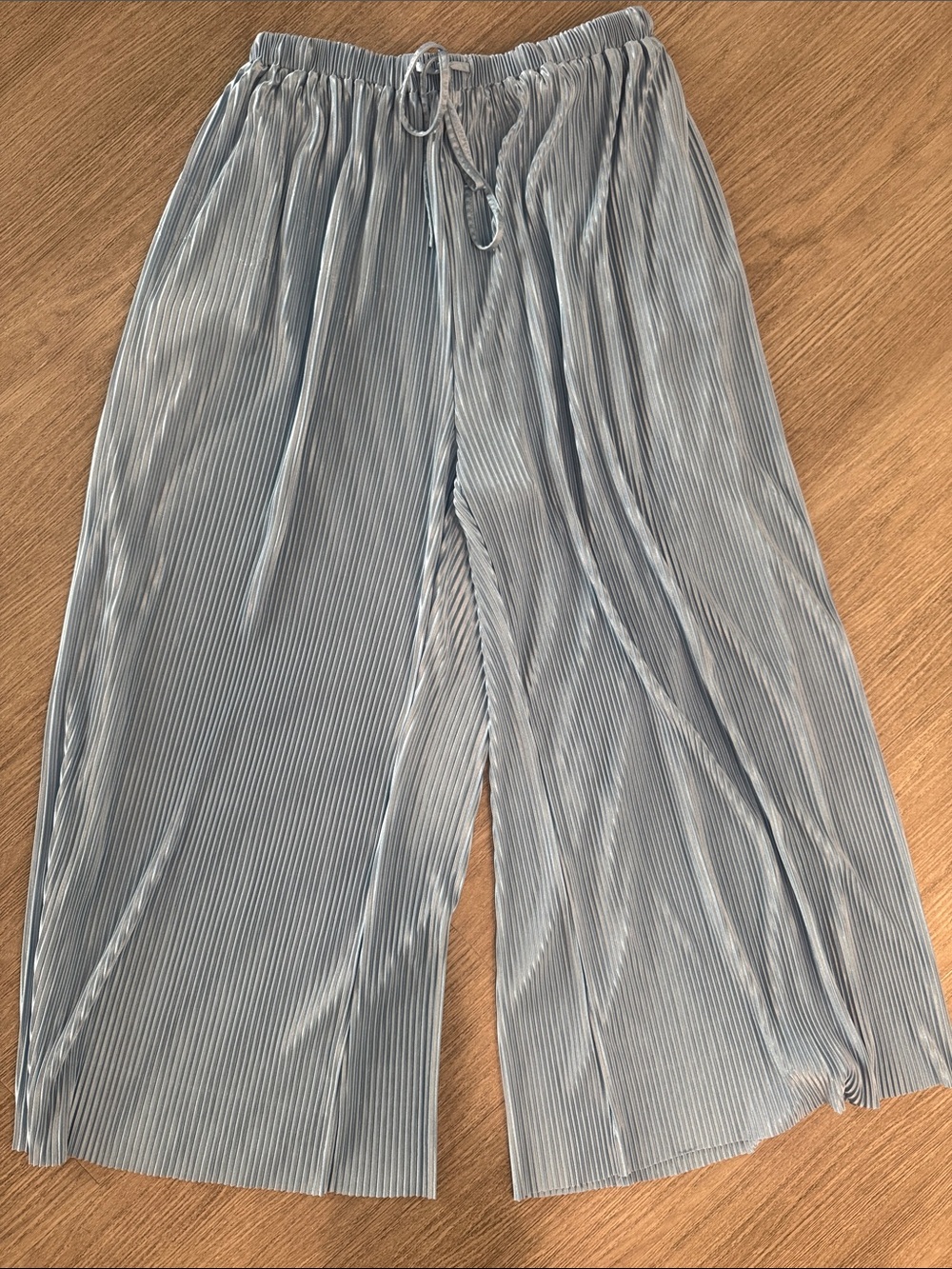 Satin Light Blue Pleated high waisted Drawstring Waist Pants